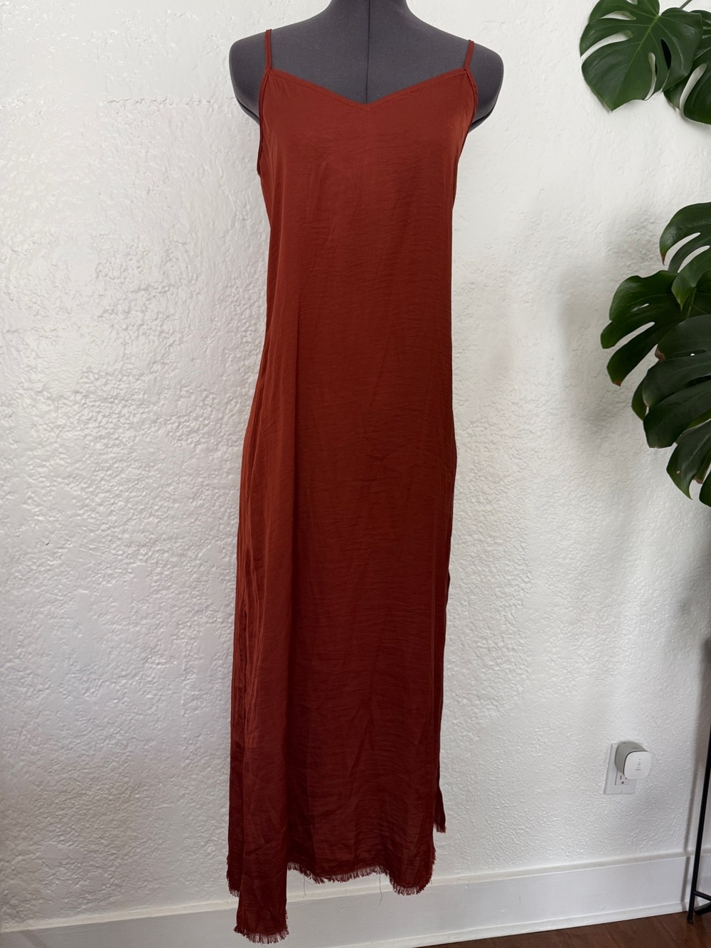 Aerie Rust Maxi Slip Dress with Spaghetti Straps